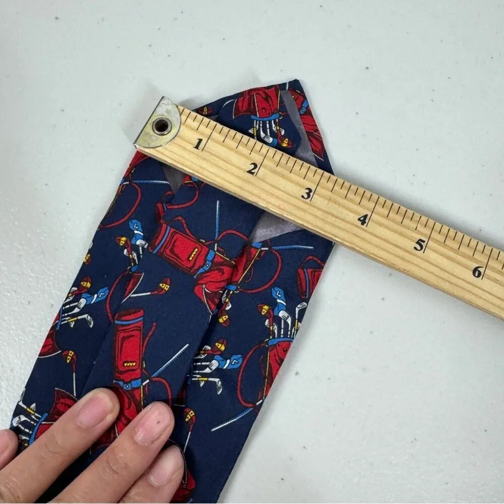 Arturo Nucci Silk Golf Novelty Tie Navy Red Golf Bag Print Necktie Funky Style